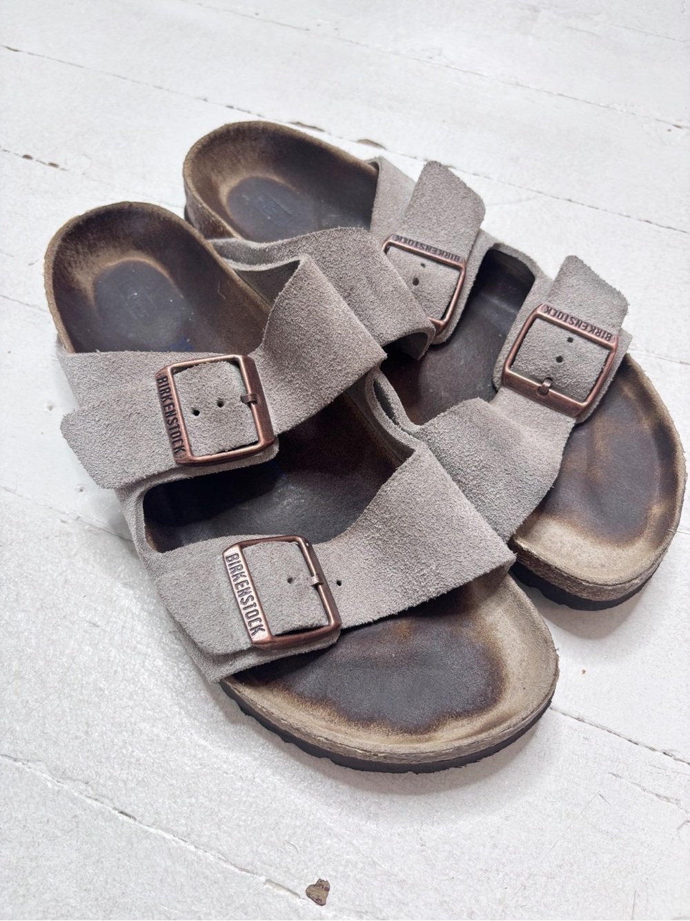 Birkenstock Arizona Sandals Grey Suede Size 39 Narrow